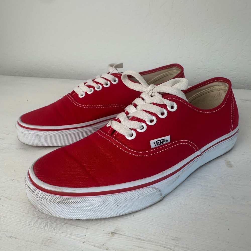 Vans Sneakers Unisex Men 7 Women 8.5 Authentic Red Canvas Low Top Skate Shoes
